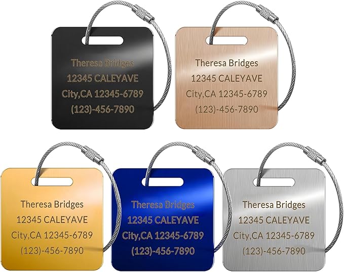 (5Pack Made in USA) Custom Personalized Luggage Tags-Customized Unique tag for Suitcase Backpack Travel,Bags (Rose Gold (2 × 2))