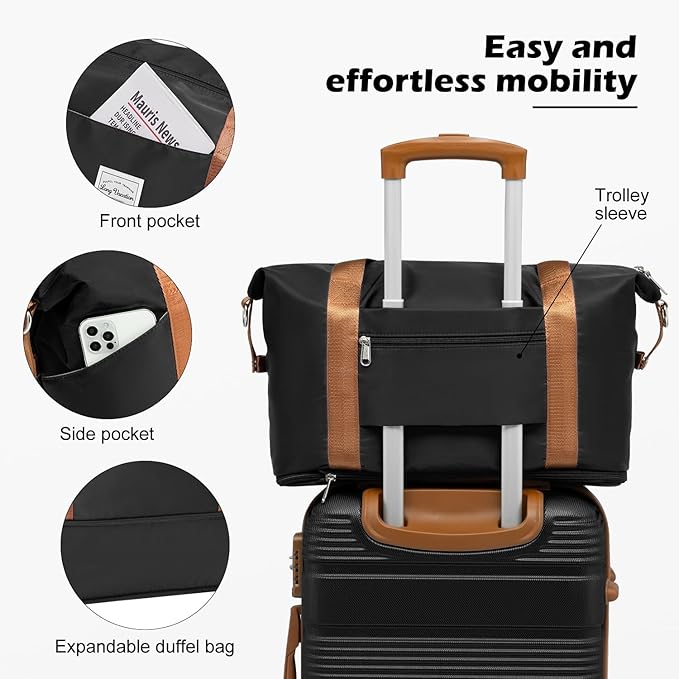 LONG VACATION 3 Piece Carry On Luggage 20 Inch Suitcase with Spinner Wheels, ABS+PC Hardshell Suitcase set with TSA Lock & YKK Zipper