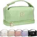 Unique Gifts for Women, Personalized Makeup Bag with Handle, Initial Double Layer Cosmetic Bag with Makeup Brush Organizer, Cute Cosmetic Pouch for Women, Customizable Tween Gift Ideas