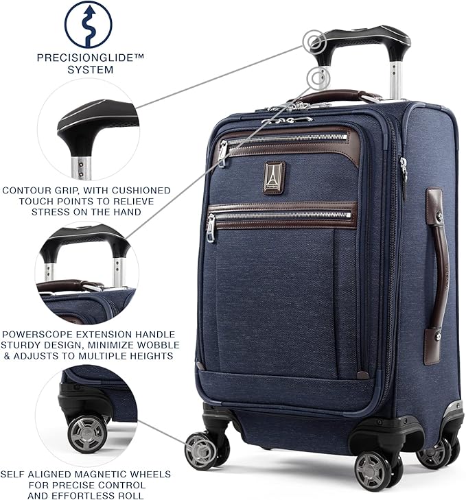 Travelpro Platinum Elite Softside Expandable Carry on Luggage, 8 Wheel Spinner Suitcase, USB Port, Laptop and Tablet Sleeves, Men and Women, True Navy Blue, Carry On 20-Inch