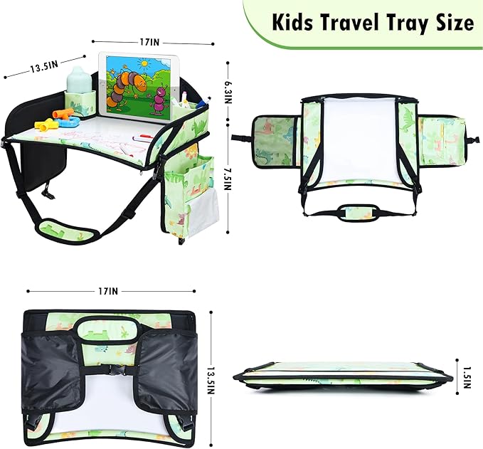 Kids Travel Tray, Car Seat Tray for kids Travel, Toddler Road Trip Essentials With Drawing Kit, Toddler Lap Desk Organizer for Car, Carseat Table for Airplane