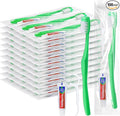 Disposable Toothbrushes with Toothpaste and Floss,100Pcs Green Single Use Individually Wrapped Disposable Travel Toothbrushes and Dental Floss Kit Bulk for Homeless,Airbnb,Hotel,Dentist