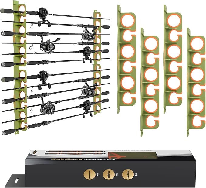 KastKing SafeGuard Fishing Rod Holder for Garage, Wall or Ceiling Mounted Fishing Rod Rack Storage Organizer, Fishing Pole Holder Holds 12 Rods or Combos in Less Than 36 Inches