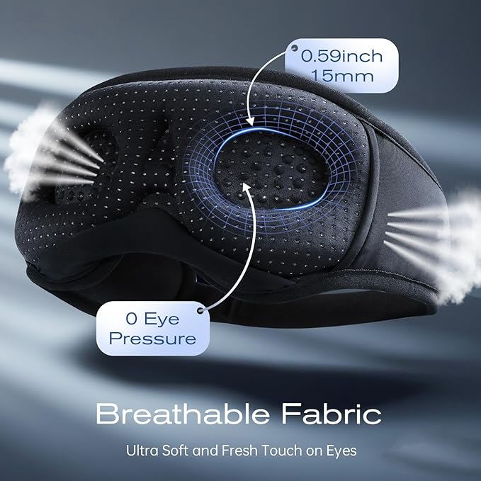3D Sleep Mask with Bluetooth Headphones, Sleeping Headphones for Side Sleepers, Wireless Music Eye Mask with Ultra-Thin Stereo Speakers for Men, Women, Tech Gifts, Black