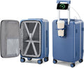 Hanke 20 Inch Carry On Luggage with Cup Holder and Charge,Top Opening Hard Shell Suitcases with Wheels and Dividers,Aluminum Frame Trunk Luggage Small Suitcase with Lock for Travel,Interstellar Blue