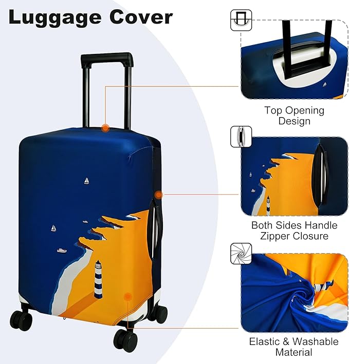 HYPER VENTURE Washable Luggage Cover - Fashion Suitcase Protector Fits 23-26 Inch Luggage (Lighthouse, M)
