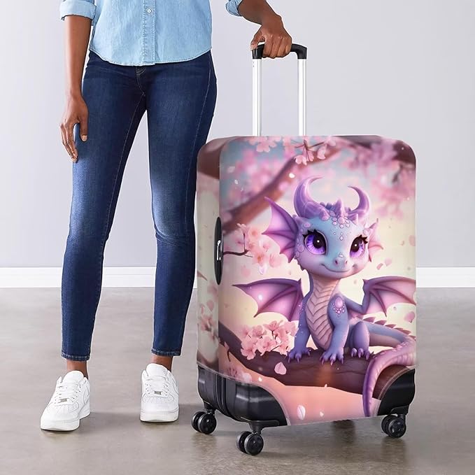 Dragon Suitcase Cover Elastic Thickness Travel Luggage Protector with Invisible Zip Washable Anti-Scratch Luggage Covers Universal Fits 22-25'' Spandex Baggage Case, Cherry Floral