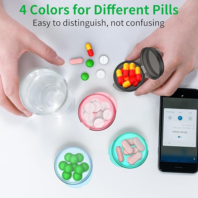 Small Pill Box, (4 Pack) Travel Pill Case Portable Daily Pill Organizer Mini Medicine Storage Container for Pocket Purse Cod Liver Oil Storage Box Earplug Case