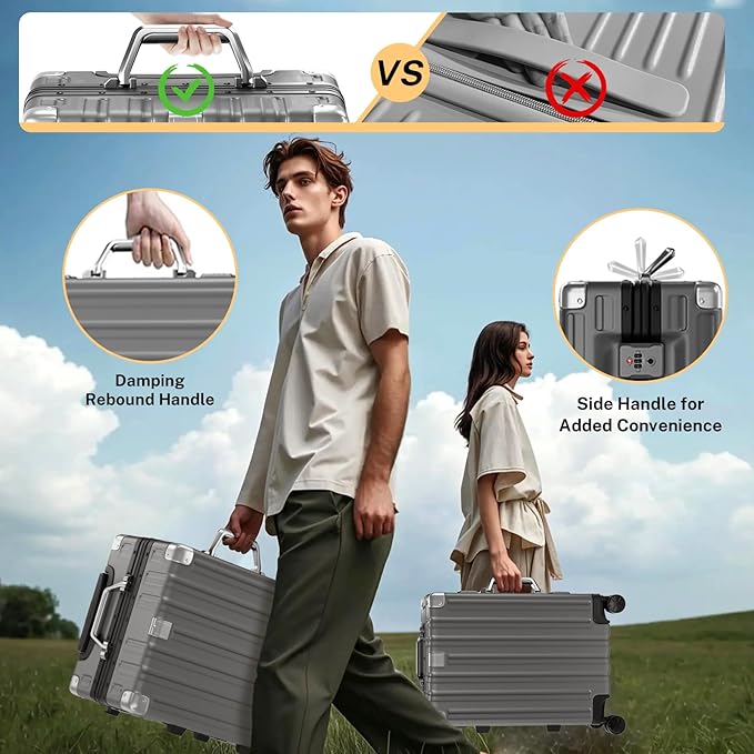 Krute Carry On Luggage 20 inch Aluminum Frame Suitcase with Spinner Wheels No Zipper Hardshell PC+ABS Luggages TSA Lock Zipperless Suitcases