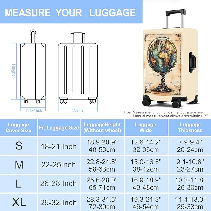 Luggage Cover Washable Suitcase Protector Anti-scratch Suitcase cover Fits 20-34 Inch Luggage (Globe, S(20-22inch suitcase))