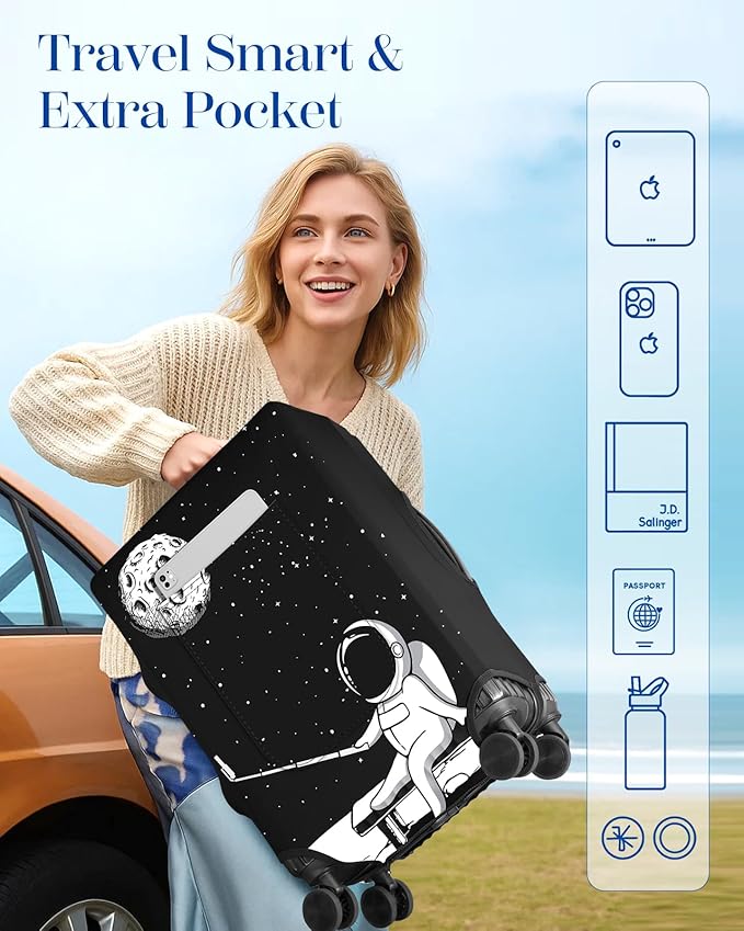 Slohif Luggage Cover for Suitcase Tsa Approved Protector - Luggage Sleeve Large Suit Case Cover Travel Stretch Baggage Case Protective Washable Fit 21-23 Inch Astronaut S