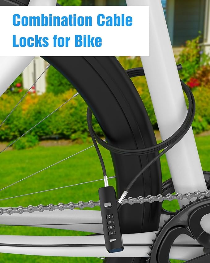 Combination Lock, 4-Digit Steel Cable Locks with Code, Locks for Lockers with 3 Lengths Cables for Bikes, File Cabinets, Wardrobes, Small Fences, Refrigerator Door (Black-2pcs)