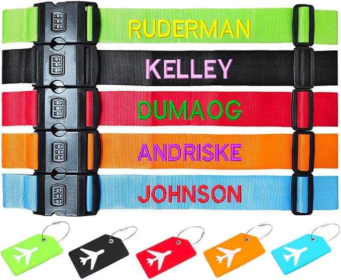 2PC Custom Embroidery Luggage Strap with Your Text/Name,Personalized Luggage Straps with Lock for Suitcases,Adjustable Suitcase Strap Belt Tag for Secure Travel