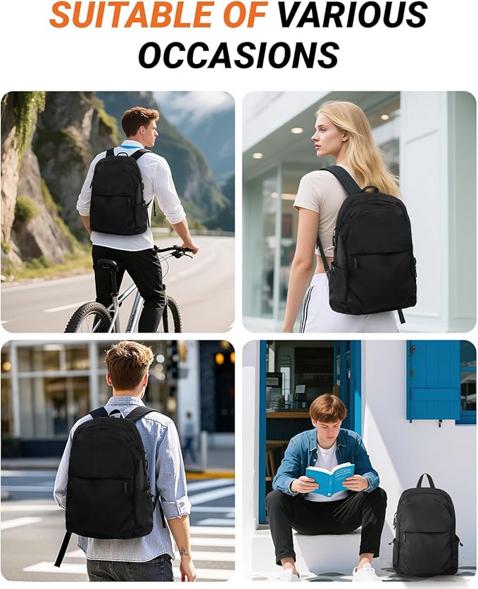 Multi-Pocket Laptop Backpack, 24L Capacity, Fits 14-inch Laptop, 16.9x12.6x5.5 inches, 1.1 lbs, Black/Navy/Gray (Blue)