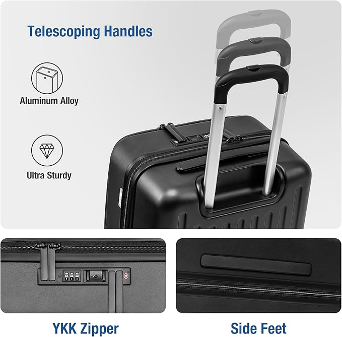 KYME 30-Inch Large Checked Luggage, 100% PC Hardside Suitcase with TSA Lock & Double Spinner Wheels, Durable Travel Hard Shell for Men & Women (Black)