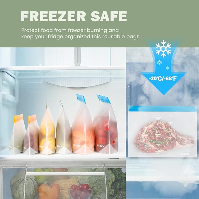 Dishwasher Safe Reusable Storage Bags Stand Up - BPA Free Reusable Sandwich Bags - Leakproof Gallon Freezer Bags, Silicone Food Storage Bag - Multicolor 8 Gallon + 8 Sandwich + 8 Snack Bags
