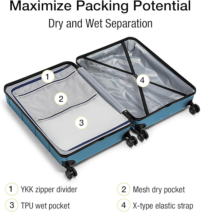 KYME Suitcases with Wheels Hardshell 30 Inch Luggage TSA Approved Large Checked Luggage Durable Travel Rolling Suitcase with Cup Holder for Women Men Light Blue