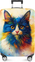 ANNA QUEEN Colorful Cat Luggage Cover, Artistic Blue Cat Design with Rainbow Colors, Stretchable, Washable Travel Sleeve for 20-22 Inch Suitcases