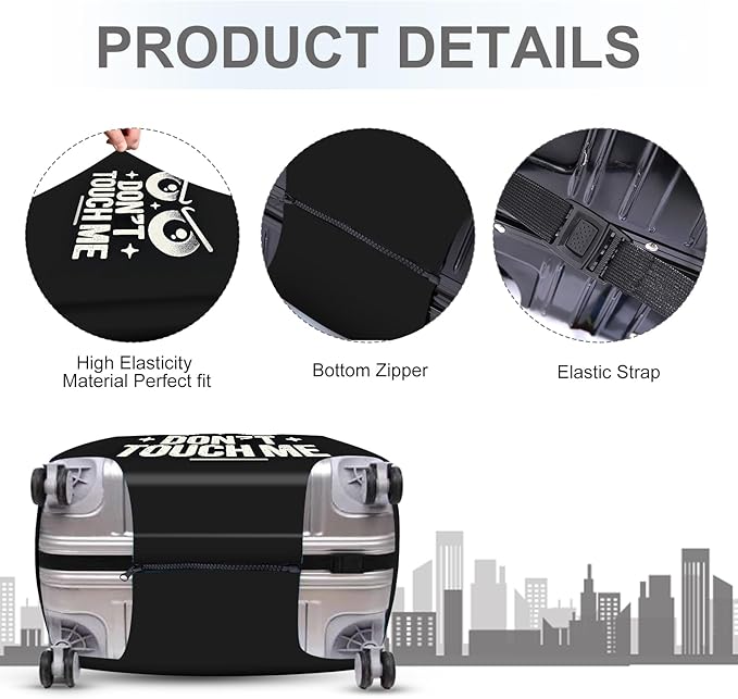 ANNA QUEEN Funny “Don’t Touch Me” Luggage Cover, Bold Black Suitcase Protector with Angry Eyes Design, Stretchable, Washable Travel Cover for 24-26 Inch Luggage