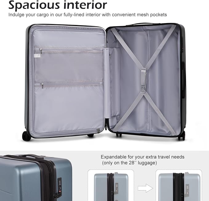 COOLIFE Luggage Suitcase Piece Set Carry On ABS+PC Spinner Trolley with pocket Compartmnet Weekend Bag(Titanium gray, 2-piece Set)
