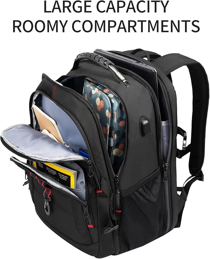 KROSER Travel Laptop Backpack 18.4 inch XXXL Computer Backpack Stylish College Backpack with RFID Pockets USB Charging Port REFLECTIVE STRIPS Water-Repellent Day pack for Business/Men