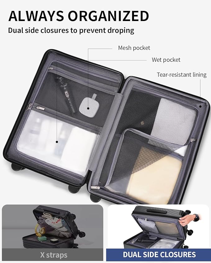 ECOHUB Hardside Expandable Carry On Luggage Sets, Recycled PC 20/24" Rolling Luggage Airline Approved with Spinner Wheels & TSA Lock, Lightweight Hardshell Travel Suitcase, 20+24 inch Carry-on Grey