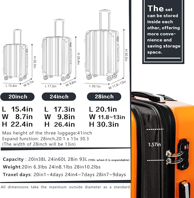 Coolife Luggage Expandable(only 28") Suitcase PC+ABS Spinner 20in 24in 28in Carry on (green new, L(28in))