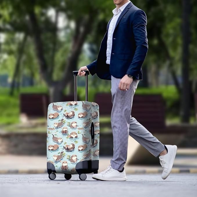 Otter Print Suitcase Cover Fit 30-32 Inch Travel Luggage Covers with Zipper Non Slip Luggage Cover for Suitcase Zip Closure Elastic Suitcase Cover Protector Cute Baggage Cover