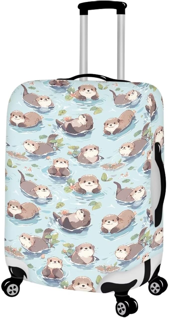Otter Print Suitcase Cover Fit 30-32 Inch Travel Luggage Covers with Zipper Non Slip Luggage Cover for Suitcase Zip Closure Elastic Suitcase Cover Protector Cute Baggage Cover