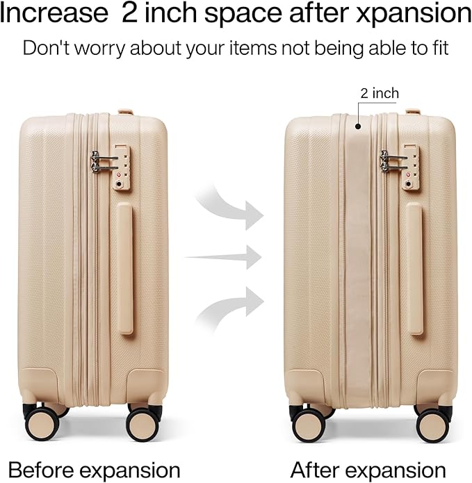Hanke 20 Inch Expandable Carry on Luggage 22x14x9 Airline Approved Lightweight PC Hard Shell Suitcases with Wheels Travel Luggage Rolling Suitcase Travel Luggage Bag for Weekender(Cuba Sand Pink)