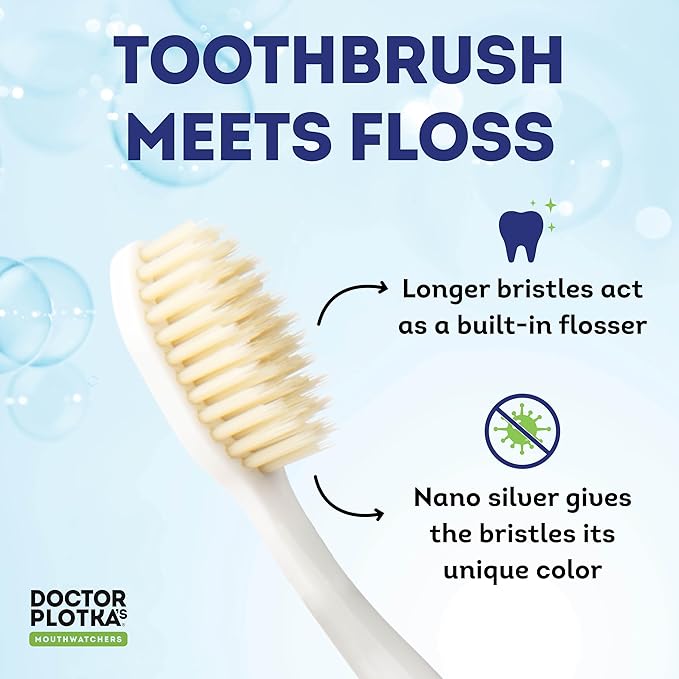 MOUTHWATCHERS Dr Plotkas Soft Bristle Flossing Toothbrush Manual Soft Toothbrush for Adults, Ultra Clean, Good for Sensitive Teeth and Gums, Variety 4 Pack, Colors May Vary