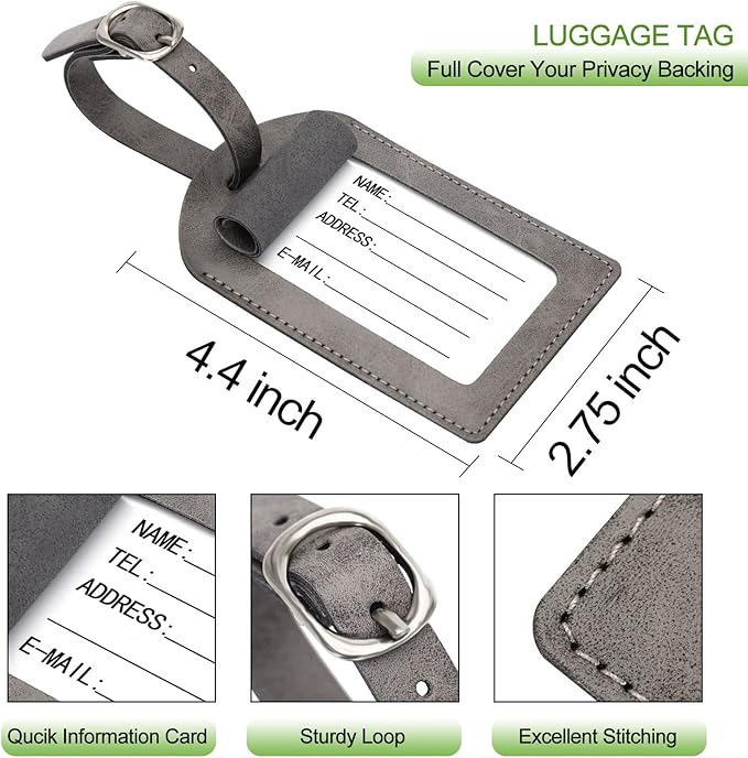 Passport Holder With Luggage Tag Travel Essentials Passport Cover Wallet RFID Blocking Leather Case International Must Haves Travel Accessories Women Men(115#Grey)