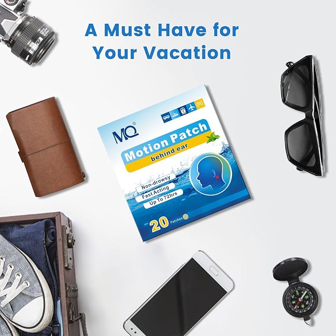 MQ 20ct Motion Sickness Patches, Light Color, Sea Sickness Patches Non Drowsy & Waterproof, Cruise Ship Travel Essentials, Fast Acting & Long Lasting 72H