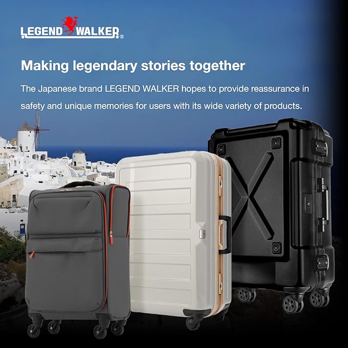 LEGEND WALKER Aluminum Frame Hardside Luggage, Checked-medium Suitcase with TSA Lock + Double-wheeled Spinners, Stand with hook, 28 inch, Black, 5122-62-BK
