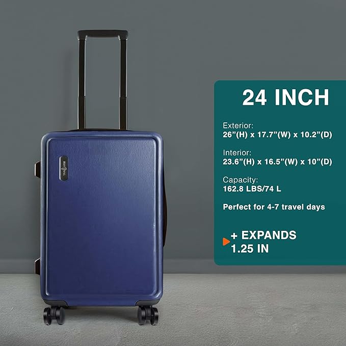 Luggage Sets 3 Piece, 22 Inch Carry on Luggage and 24 Inch Suitcases with Wheels Spinner, Durable Hard Shell Suitcase Set, Expandable Travel Suitcase, Navy