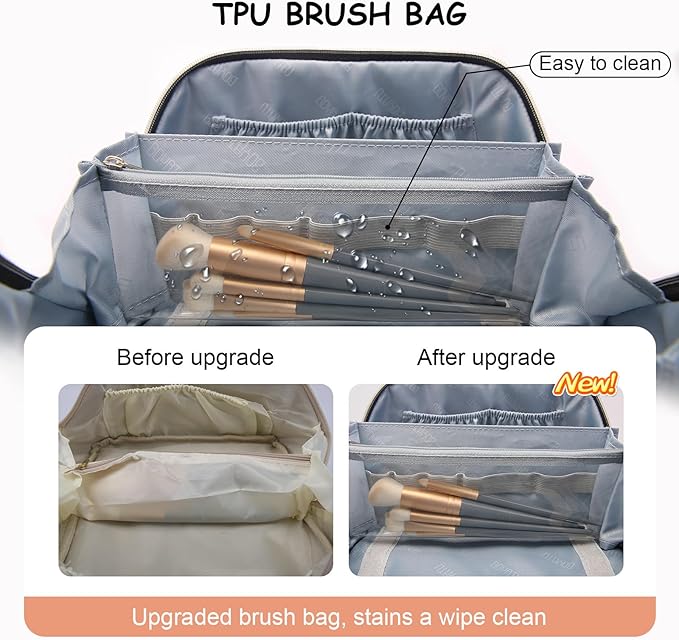 Travel Makeup Bag Organizer Cosmetic Bag: 3 Pcs Set Make up Bags for Women with Handle - Waterproof Vegan Leather Toiletry Bags with Comparments (C-08-Orange)