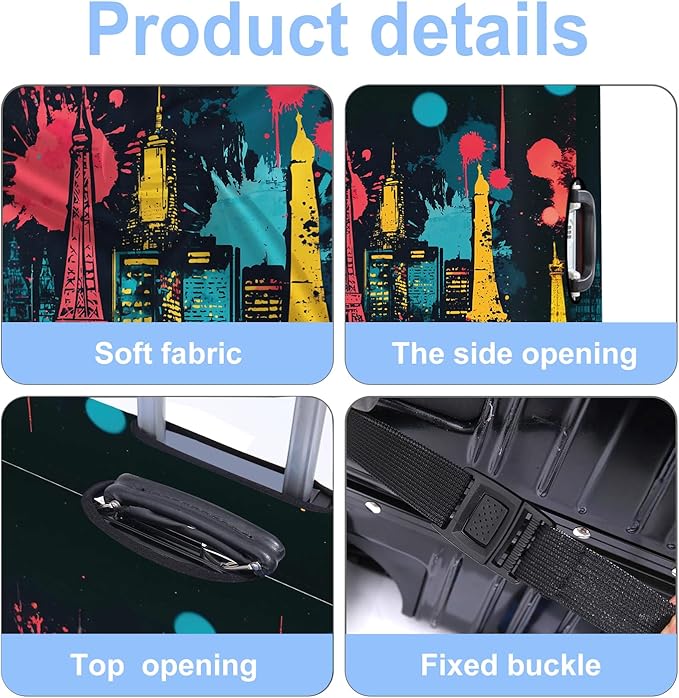 Luggage Cover Washable Suitcase Protector Anti-scratch Suitcase cover Fits 20-34 Inch Luggage (Tower-4, L(28-30inch suitcase))