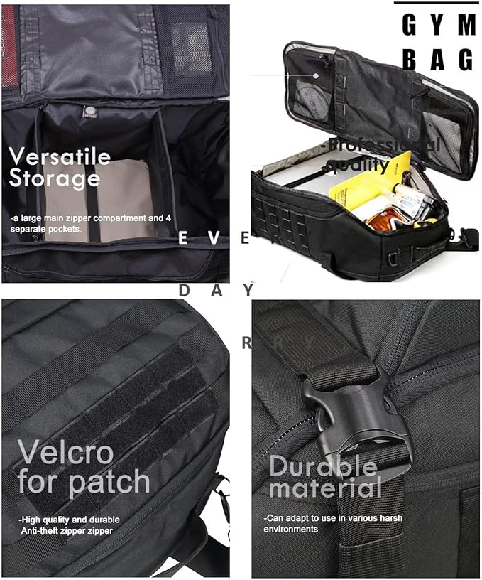 Gym Bag Duffle Bags Backpack - Travel Weekender Bag for Men Women Workout Bag for Military,Sports,Overnight,Basketball,Tactical,Football,Waterproof & Tear Resistant