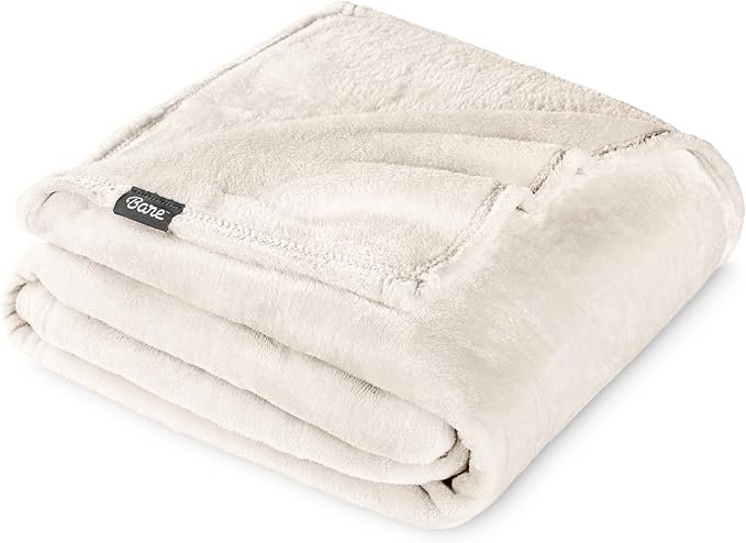 Bare Home Fleece Blanket - Throw/Travel - Ultra-Soft Lightweight for Bed, Sofa, and Couch - Luxury Microplush - Cozy Warm Blanket (Throw/Travel, Vanilla)