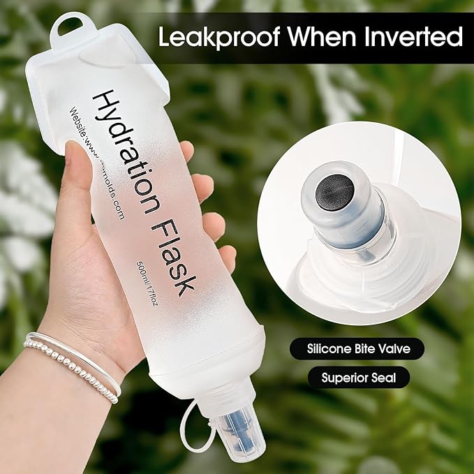 GYGYL Soft Flask, TPU Collapsible Soft Water Bottle for Hydration Pack, Running Vest, Leak-Proof Folding Water Bottle for Hiking Cycling Climbing Jogging-250ml White, 2pcs