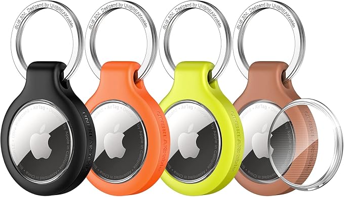 UNBREAKcable 360° Protective Holder for AirTag, [4-Pack] AirTags Keyring [Full Cover] [Scratch-Resistant] [Pefect Fit] [304 Stainless Steel] Keychain for AirTag TPU Case for Key, Luggage, Pet Collar