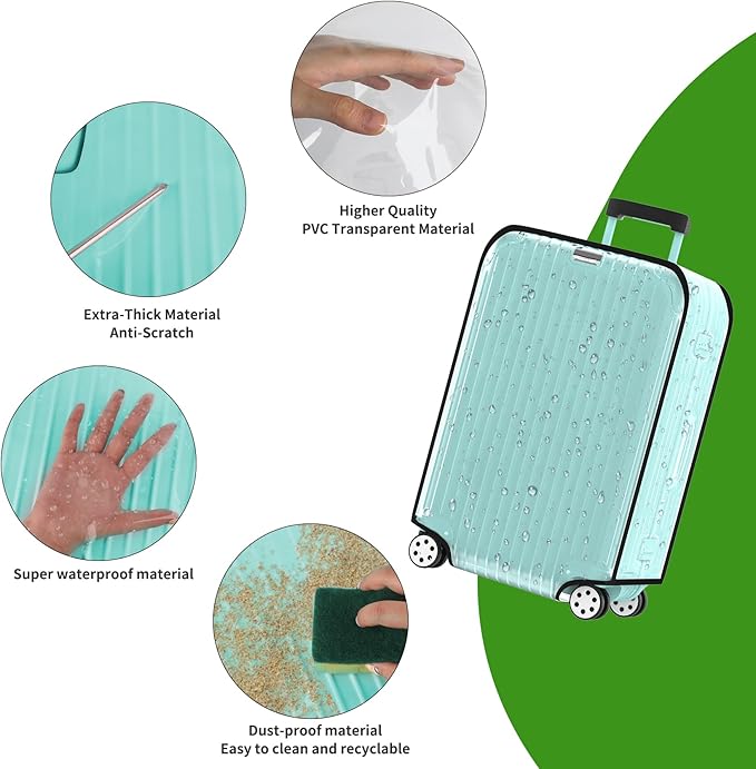 Suitcase Covers For Luggage, 24 Inch Clear PVC Luggage Covers Protector Full Thicken Transparent Waterproof Suitcase Sleeve With Large Velcro for 24" Wheeled Suitcases