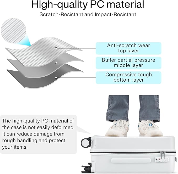 Hanke Hard Shell Luggage Sets 2 Pieces, Carry On and Checked Luggage Sets with Spinner Wheels, Durable PC Hardside Rolling Suitcase for Travel (20/28 Inch, Smoke White)
