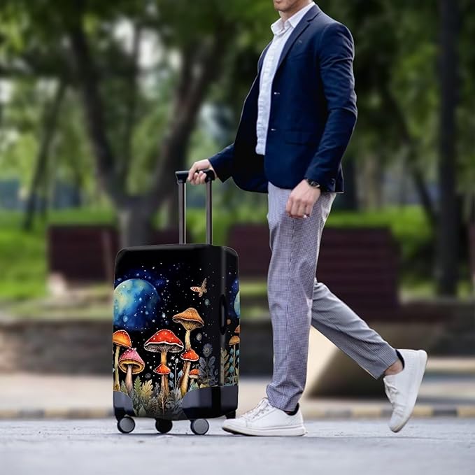 Butterfly Mushroom Print Travel Suitcase Cover Protector Elastic Zipper Closure Fit 26-29 Inch Luggage