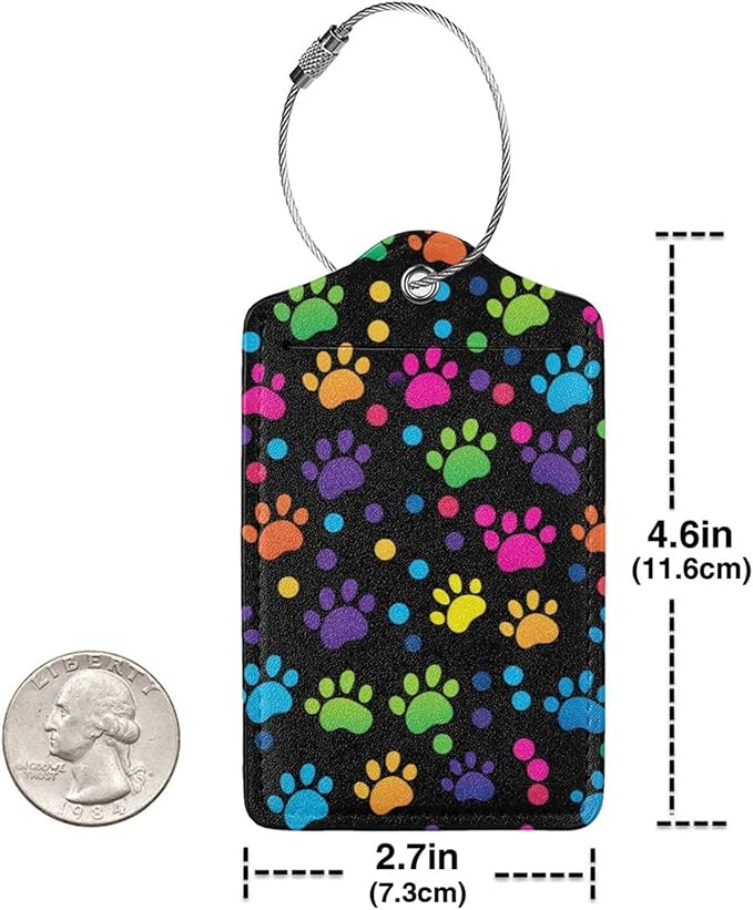 Cute Dog Paws Leather Luggage Tag with Stainless Steel Ring, Fun Name Id Card Cover Travel Bag Tag Set, Suitable for Travel Bag Luggage Women Men 2 PCS