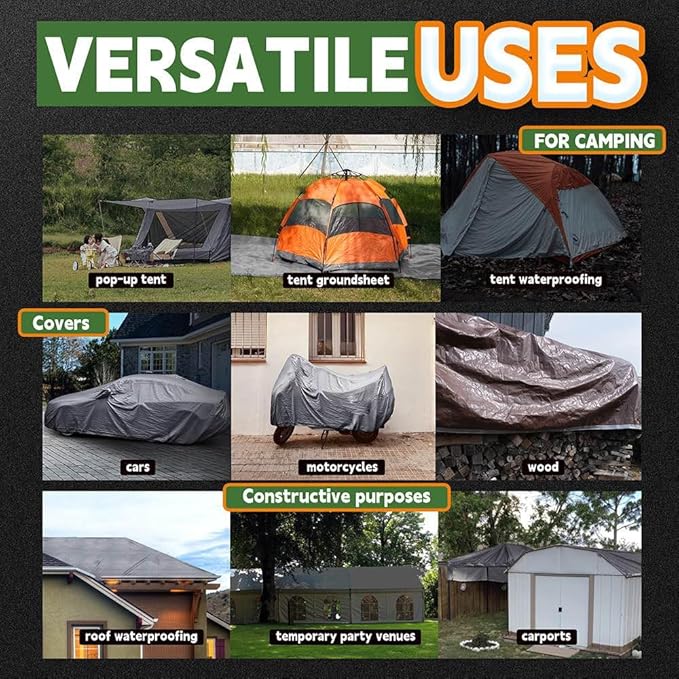 RAINDEWAY Tarps Heavy Duty Waterproof 4x8 Feet (2 Pack), 10Mil Multipurpose Small Tarp Cover with Metal Grommets and Reinforced Edges, Silver/Brown Tarp