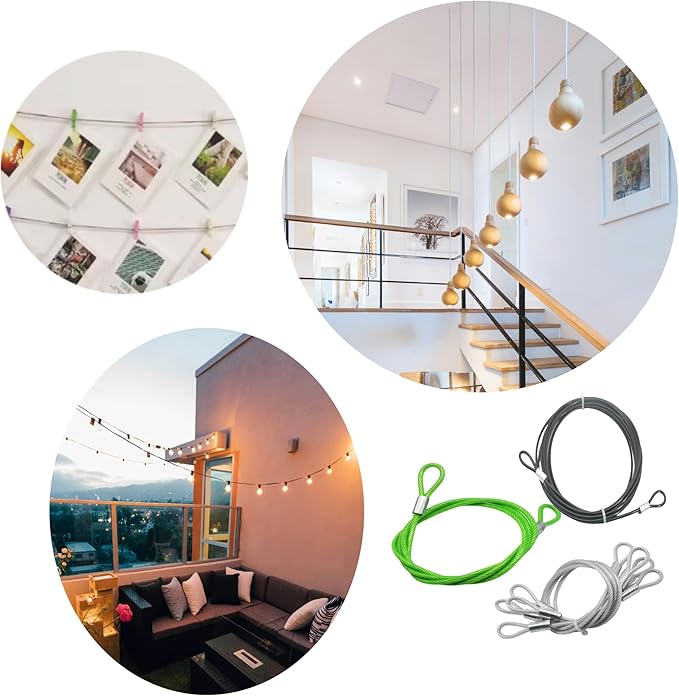 5FT 6mm Stainless Steel Security Cable Lock,Braided Steel Vinyl Coated Safety Cable Luggage Lock,Flexible Steel Cable Security Wire Rope Double Loop