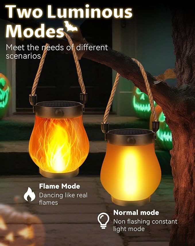 Kaliqo Solar Lantern Outdoor Lights - Official, Waterproof Kaliqo Solar Flame Lights Hangable with Dancing Flame, Hemp Rope Hanging Flame Lanterns,Dual Charging Modes, Smokeless (5pack)