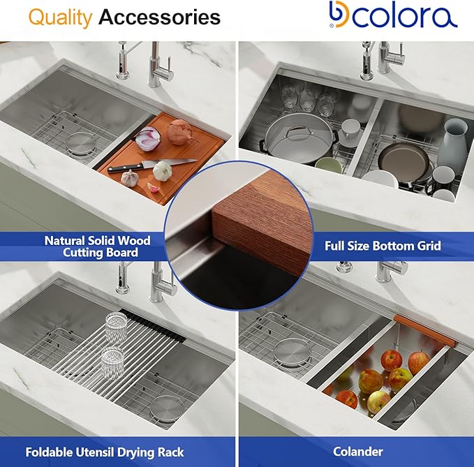 Dcolora 36 Inch Large Double Bowl Low-Divide Kitchen Sink Undermount 16 Gauge Stainless Steel 60/40 Split with Workstation, 36"x19"x10" Double Basin, DC-U7739