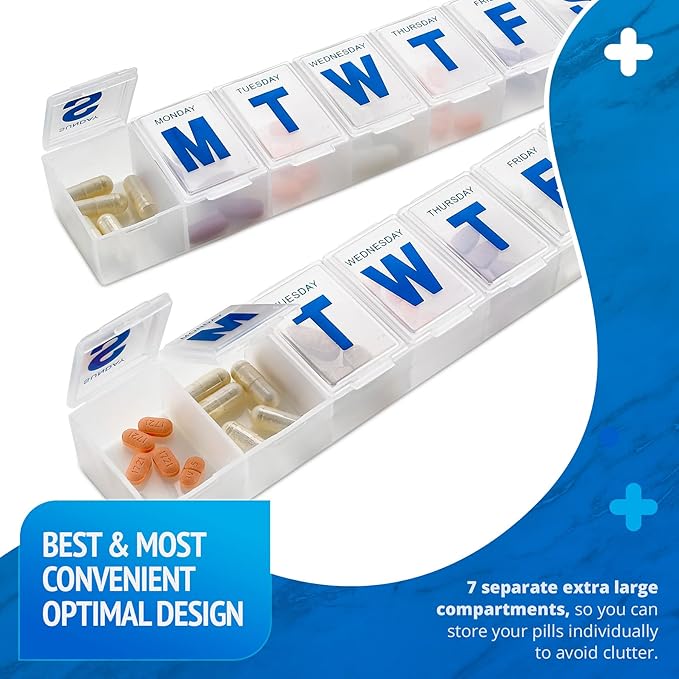 MEDca Weekly Pill Organizer, 7-Day Pill Planner Extra Large, (Bulk Case Pack of 100 Pill Organizers)